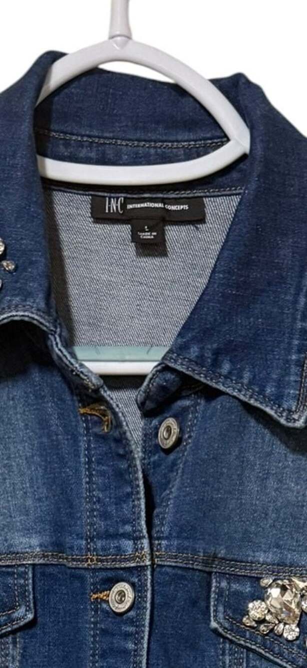 I.N.C. International Concepts Rhinestone Embellished Distressed Denim Jacket - Picture 3 of 3